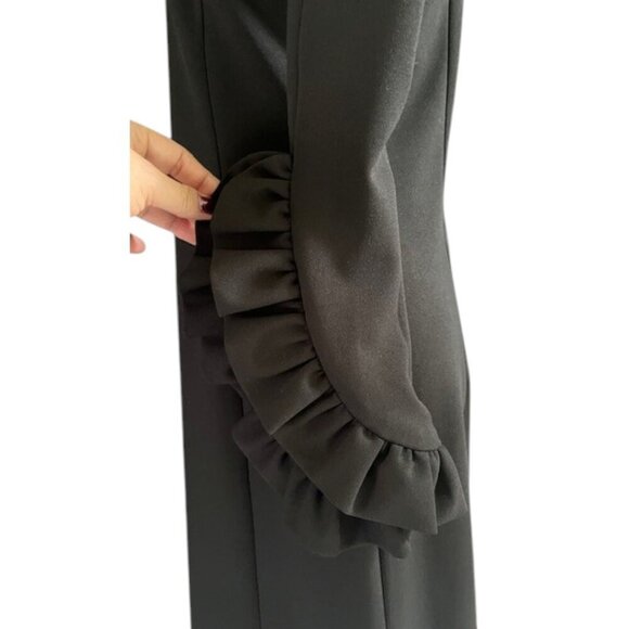 Katherine Barclay Black Bodycon Knee Length Long Ruffle Sleeves Dress Small EUC - Picture 6 of 14